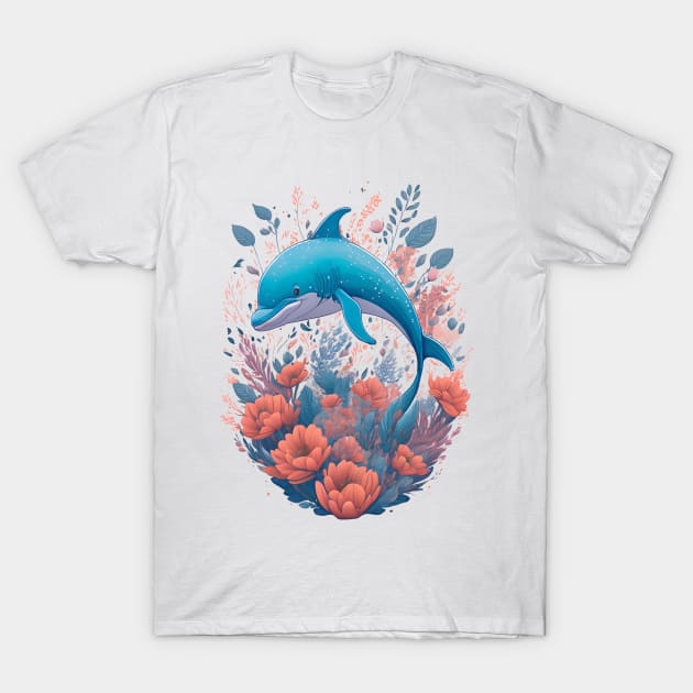 Dolphin with Flowers T-Shirt by monkycl